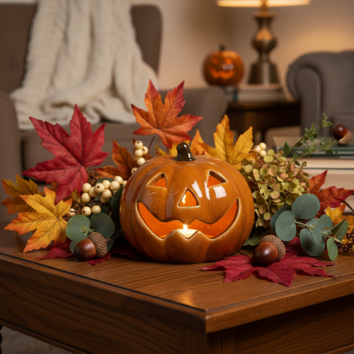 Ceramic Pumpkin LED Halloween Decoration Small 10cm | Floristik24.ie