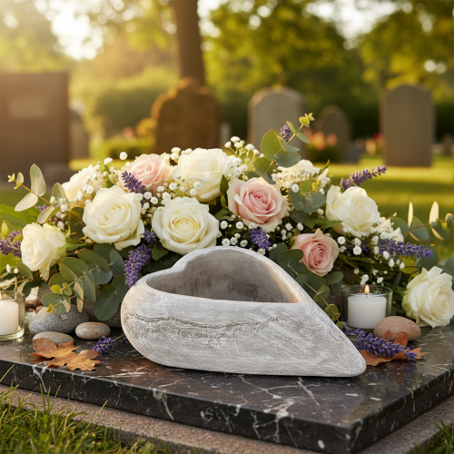 Decorative heart-shaped bowl, grey; small heart-shaped planter, 19cm | Floristik24.ie
