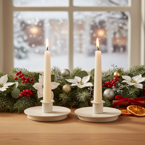 Round cream-colored candle holders for taper candles, table decoration, 10cm, 2 pieces | Floristik24.ie
