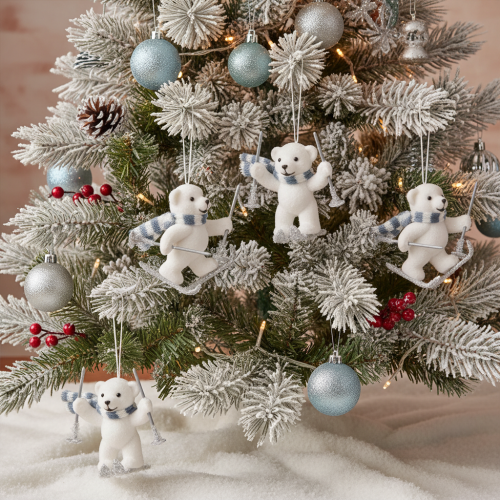 Polar bear pendant on skis with scarf for hanging, 10cm, 2 pieces | Floristik24.ie