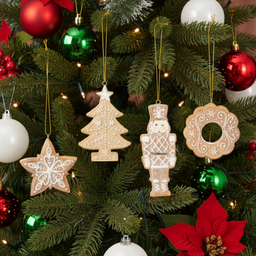 Christmas ornaments, gingerbread, icing look, nutcracker, star, tree, wreath, 6cm, 4 pieces | Floristik24.ie
