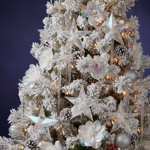 Product Decorative star ornaments, iridescent clear acrylic, Christmas tree decorations, 9cm, 6 pieces