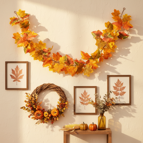 Artificial maple garland, autumn decoration, 165cm | Floristik24.ie