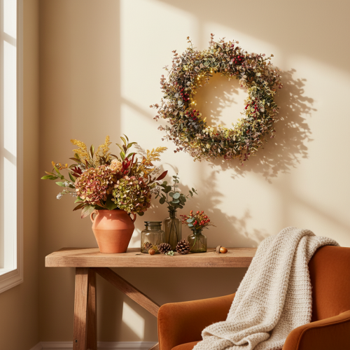 Product Artificial eucalyptus wreath, autumn decoration, round, 45cm