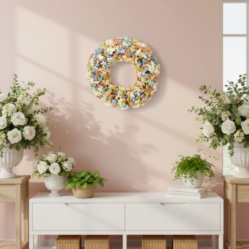 Product Artificial hydrangea wreath, colorful, for door and wall, 55cm