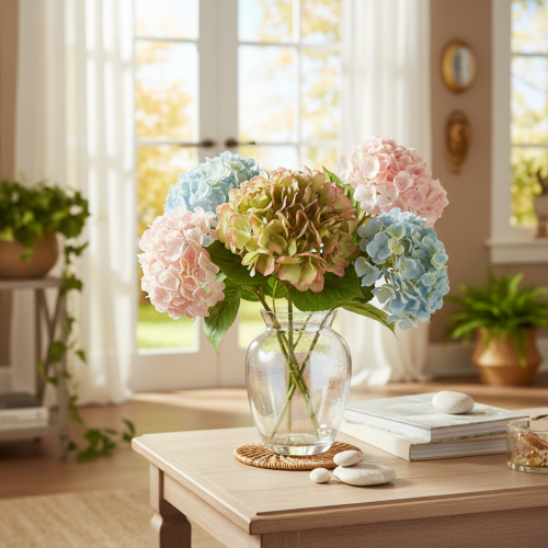 Artificial hydrangea decorative flower with stem, 46cm | Floristik24.ie