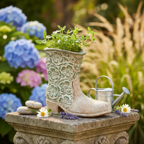 Product Flower pot cowboy boot plant shoe vintage floral pattern 24cm