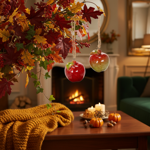 Product Autumn decoration apple ceramic for hanging 5cm 4pcs