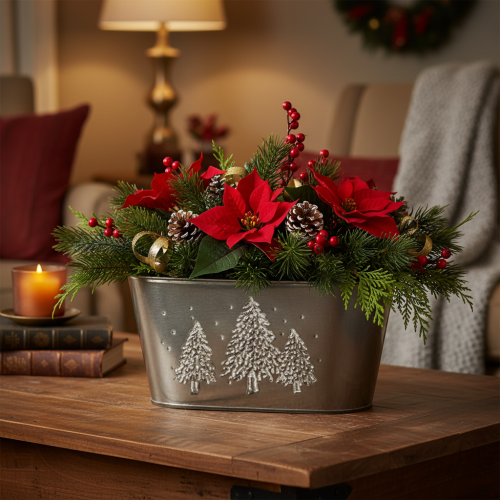 Oval planter with embossed fir tree design, 25cm | Floristik24.ie