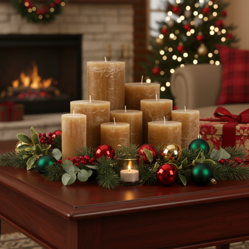 Pillar candles colored caramel various sizes | Floristik24.ie