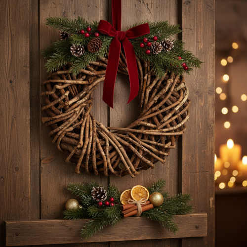 Wreath made of natural twigs, round rattan wreath for crafting, 35cm | Floristik24.ie