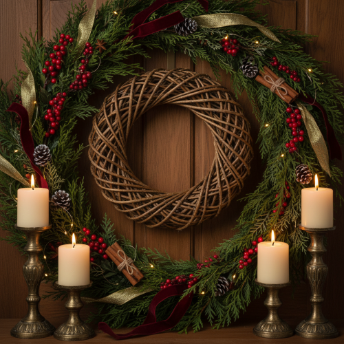 Product Decorative wreath made of natural branches, rattan wreath, round, large, 45cm.