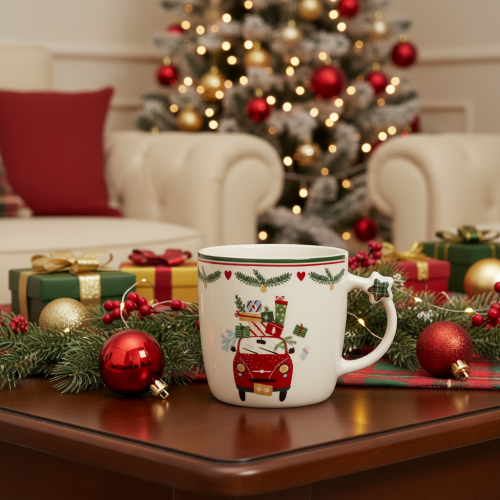 Ceramic mug with Christmas motif, car and gifts, 9cm | Floristik24.ie