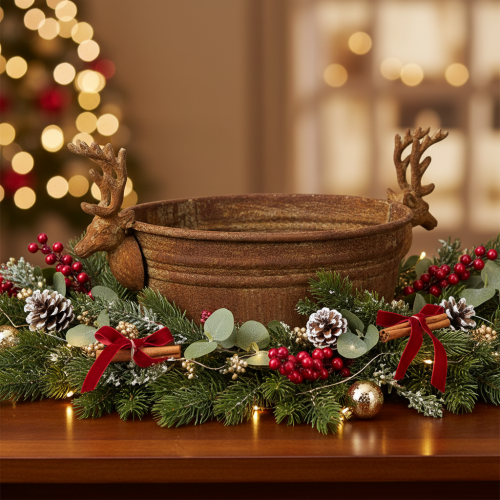Decorative bowl, reindeer head, oval, rust-colored, rustic, 41cm | Floristik24.ie