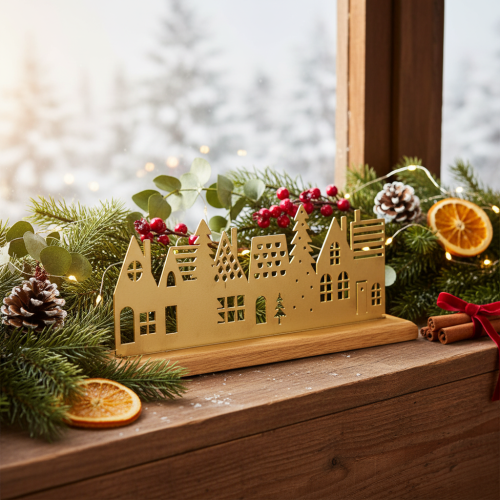 House silhouette decoration Advent on wooden base 29cm | Floristik24.ie