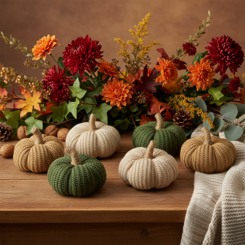 Product Decorative knitted pumpkins, autumn decoration, 10cm, 6 pieces