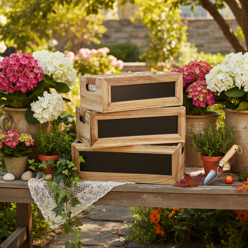 Wooden box with chalkboard for labeling, set of 3, 36cm | Floristik24.ie