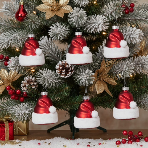 Christmas bauble Santa hat glass 8cm 6pcs | Floristik24.ie
