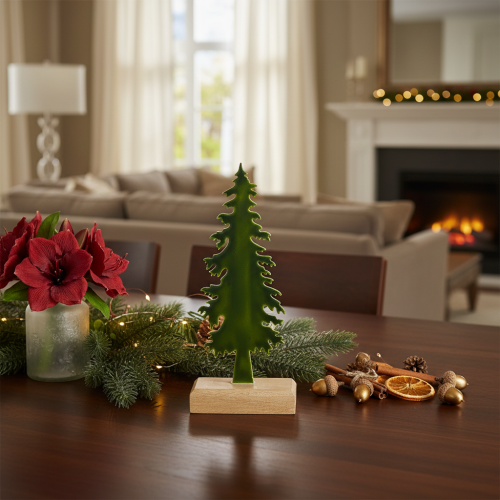 Decorative Christmas tree on a wooden stand, 26cm | Floristik24.ie