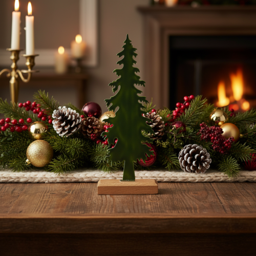 Decorative Christmas tree figurine with wooden base, 36cm | Floristik24.ie