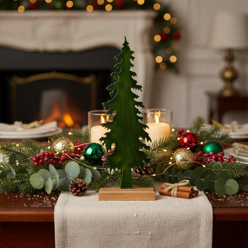 Decorative Christmas tree on a wooden base, table decoration, Christmas, 46cm | Floristik24.ie