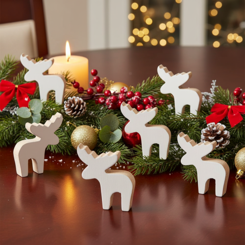 Wooden elk decorative figure, standing, Christmas scatter decoration, 6cm, 8 pieces | Floristik24.ie