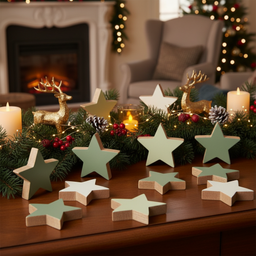 Wooden star decoration set for table and windowsill, 5cm, 9 pieces | Floristik24.ie