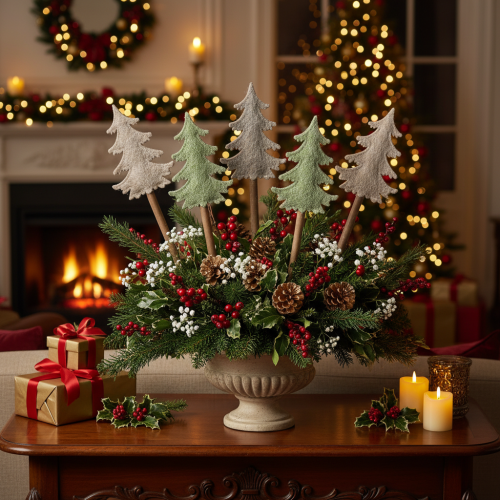 Decorative Christmas tree on a stick for planters and tall arrangements, 45cm, 6 pieces | Floristik24.ie
