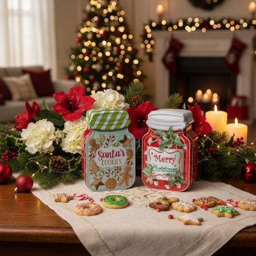 Metal cookie tin with Christmas motif in a cookie jar design, 15cm, 2 pieces | Floristik24.ie