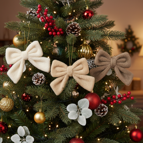 Decorative plush bow with hanger, 16cm, 3 pieces | Floristik24.ie