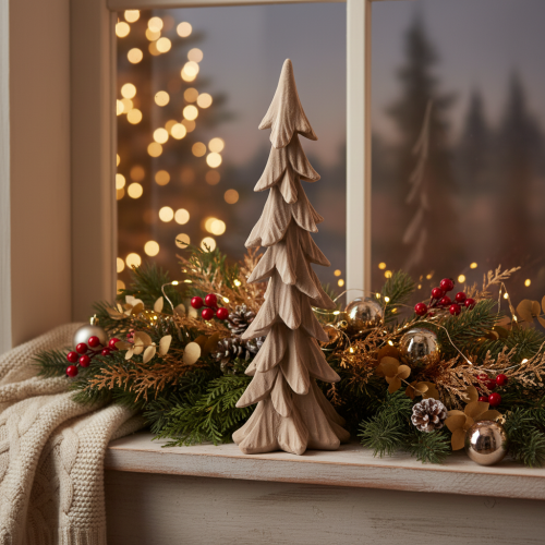 Small flocked decorative Christmas tree, table decoration, 44cm | Floristik24.ie