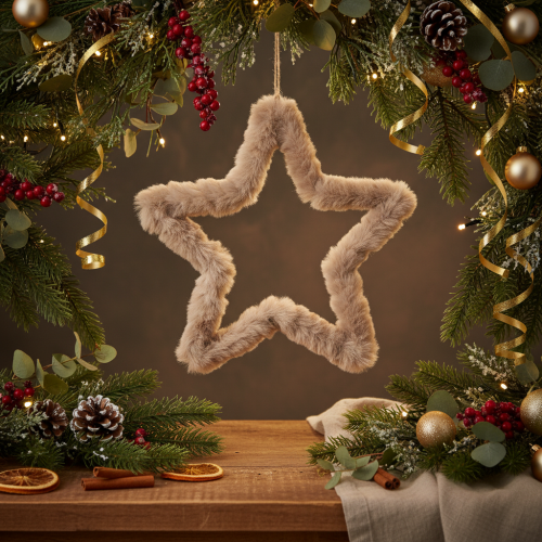Decorative star-shaped faux fur decoration for hanging, 30cm, 3 pieces | Floristik24.ie