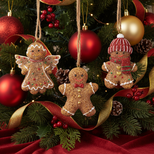 Decorative Hanging Ornaments, Artificial Gingerbread Figures, 7cm, 3 Pieces | Floristik24.ie