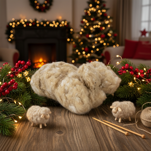 Product Natural beige sheep's wool, loose, for crafting and decorating, 250g