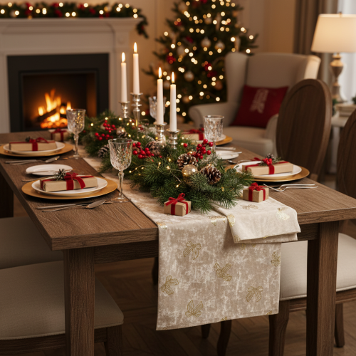Table runner, decorative fabric, patterned, wide bows, 35x120cm, 2 pieces | Floristik24.ie
