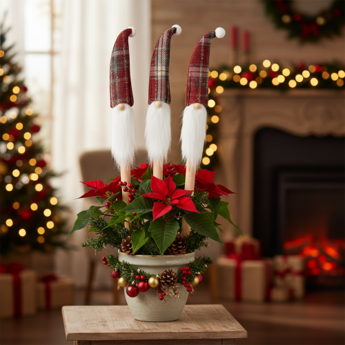 Product Christmas elf decorative stakes, Santa Claus with felt hat, 58cm, 6 pieces
