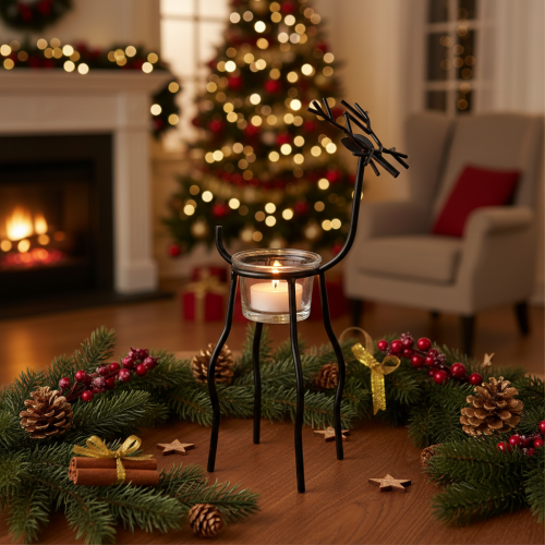 Product Reindeer candle holder with tealight glass, 28cm