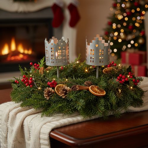 Tealight holder and candle holder with spike, house design, 6cm, 2 pieces | Floristik24.ie