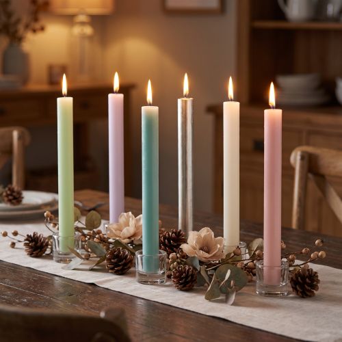 Dyed taper candles, various colors, 22×240mm, 12 pieces | Floristik24.ie