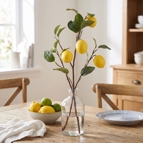 Product Artificial lemon branch decoration, branch with 3 yellow lemons, 65cm, artificial plant, decorative accessory