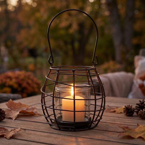Garden lantern black metal with lantern Ø14cm H12.5cm | Floristik24.ie