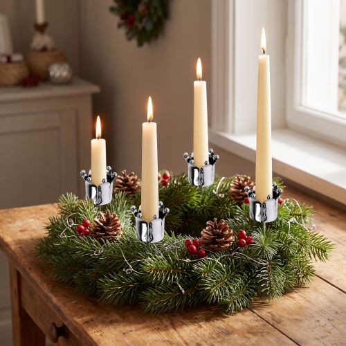 Candle holder crown silver Ø3cm H12.5cm 4 pcs | Floristik24.ie