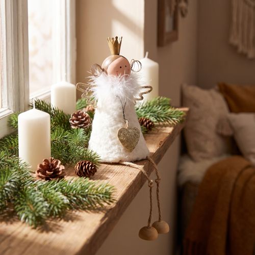 Angel figure sitting Christmas decoration wood metal white H12cm | Floristik24.ie