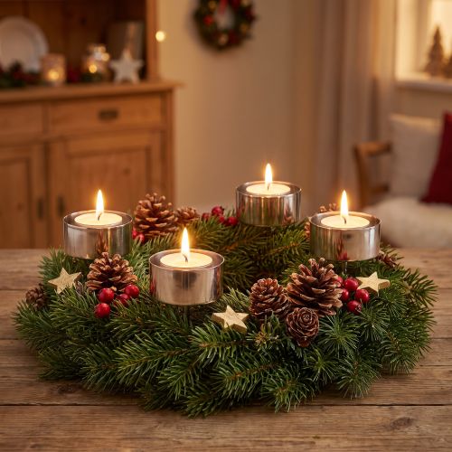 Tealight holder for sticking Advent wreath silver Ø4cm 8 pcs | Floristik24.ie