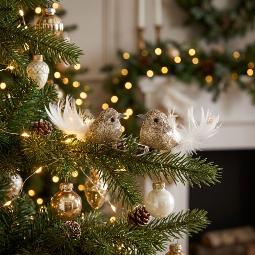 Decorative pair of doves, decorative birds with clip, golden, 5cm, 4 pieces | Floristik24.ie