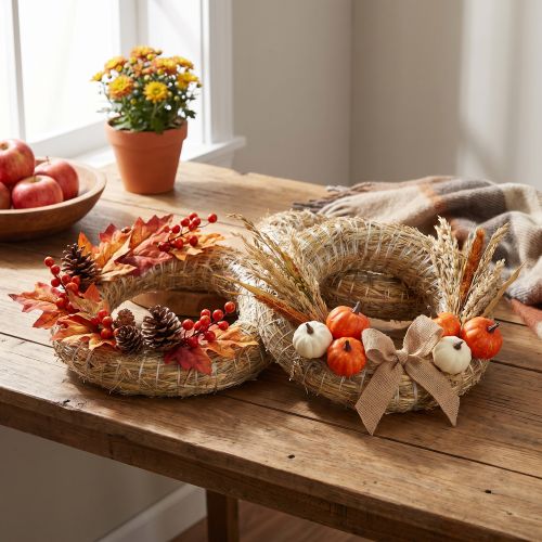 Straw wreath for decoration and floral craft ideas, 18cm, 2 pieces | Floristik24.ie