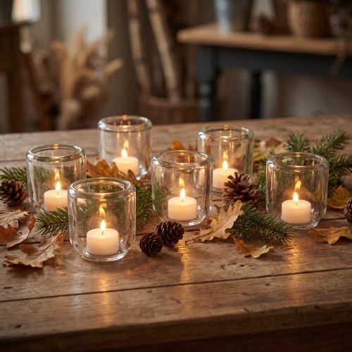 Tealight holder candle holder glass clear Ø8cm H8cm 6 pcs | Floristik24.ie