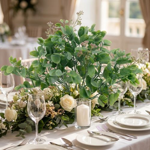 Wedding decoration eucalyptus branches with flowers decorative bouquet green, pink 26cm | Floristik24.ie