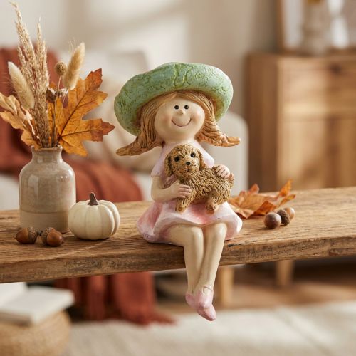 Shelf sitter Smiling girl with dog Ø4.5cm H9.5cm | Floristik24.ie