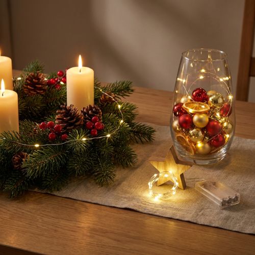Battery-operated string lights for indoor use, warm white, 10 LEDs, 1m length, 6 pieces | Floristik24.ie